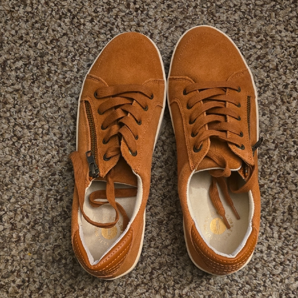Revitalign  Suede Lace-Up Sneakers in Burnt Orange Ladies